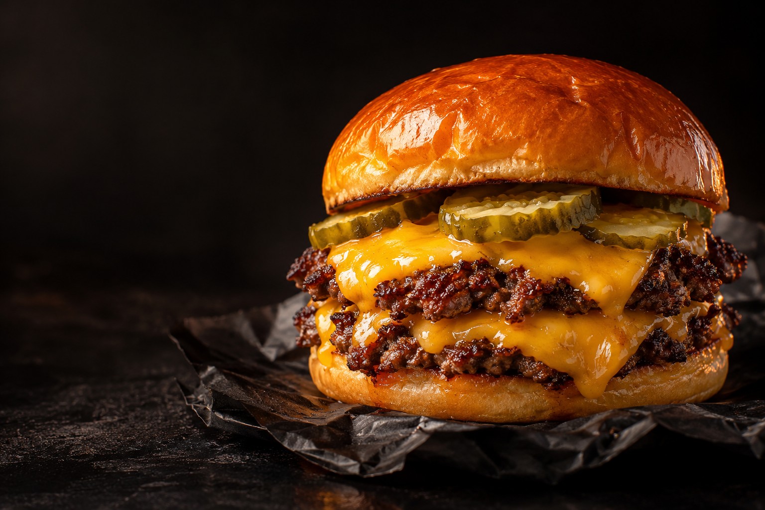 Smashburger med gyllen brioche og smeltet cheddar